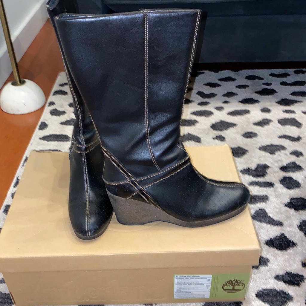 Guc Timberland 8.5 Medium Monogram Tall Black Leather Boots